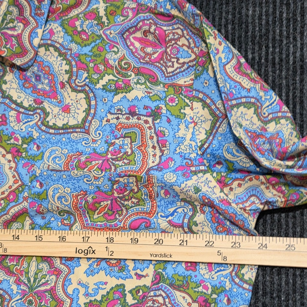 Alan Flusser Button Down Shirt Large Blue Paisley Excellent Long Sleeve Cotton - Picture 11 of 12